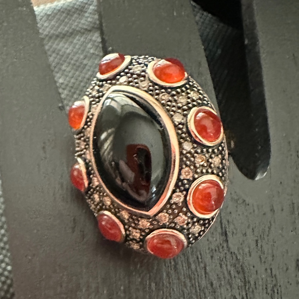 Bohemian Black Onyx & Carnelian Rose Gold-Tone Ring - Size 7 - Picture 4 of 9
